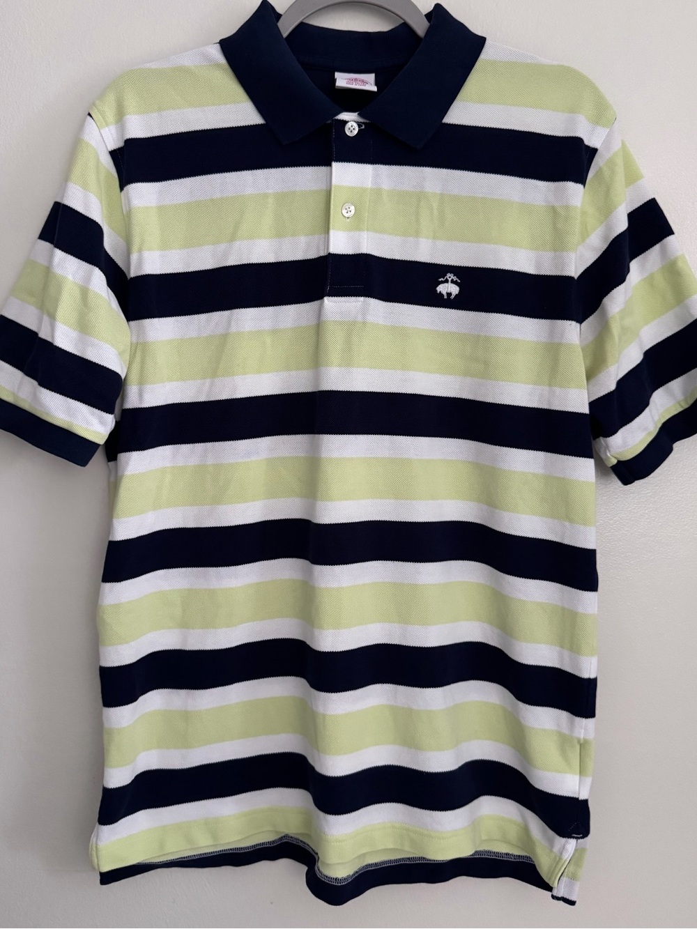 BROOKS BROTHERS Striped Performance Polo Shirt - Men's Size Medium - Blue/Yellow